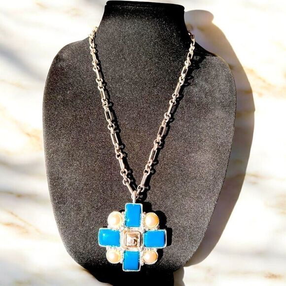 Chanel Blue And Faux Pearl Necklace - Picture 1 of 11